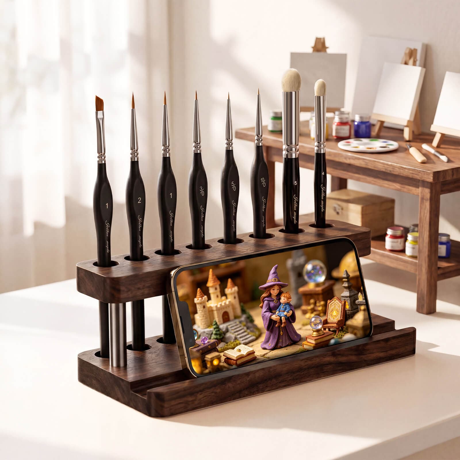 2-in-1 Paint Brush Holder & Phone Stand
