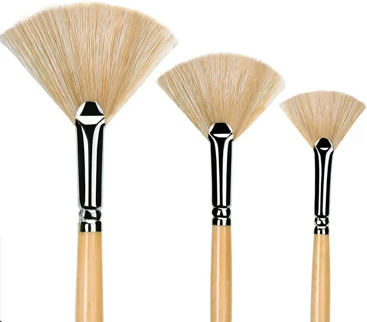 3PCS Artist Fan Paint Brush Set: Hog Bristle Long Handle for Oil & Acrylic