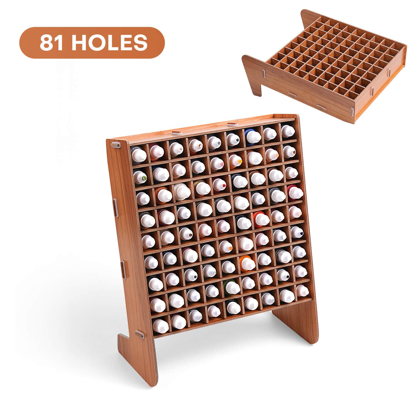 81-Hole Wooden Paint Rack Organizer for Miniature Paints - Standard