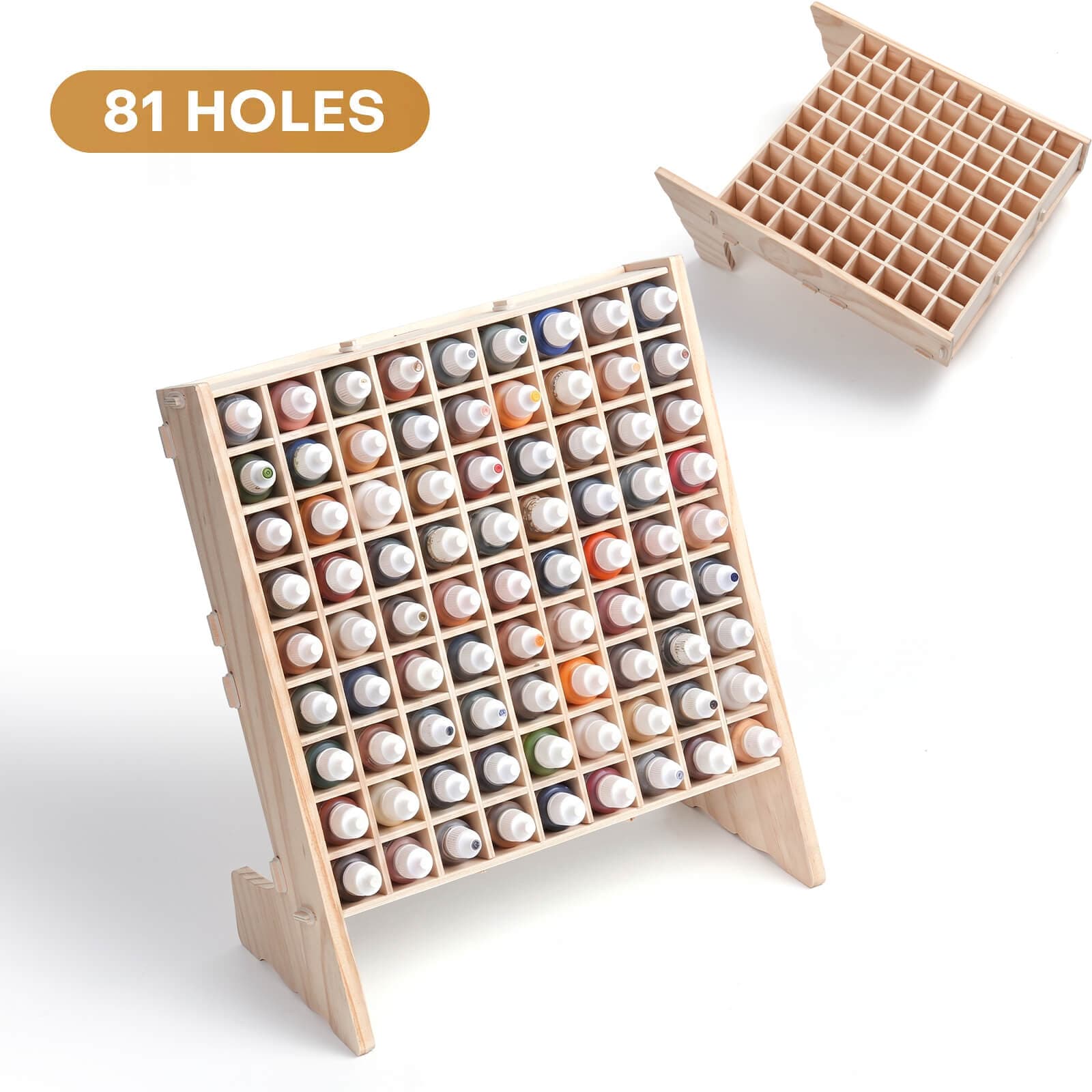 81-Hole Wooden Paint Rack Organizer for Miniature Paints - Thickened Plus