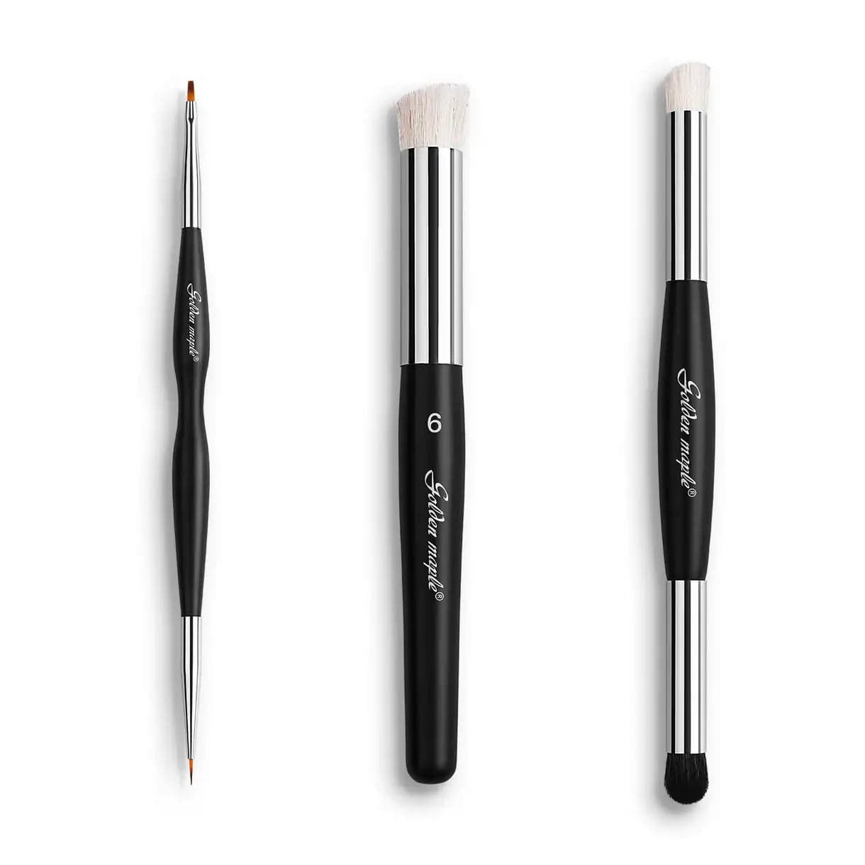 Double-Headed Nylon Detail Paint Brush & Goat Hair Dry Brush - 3pcs/set