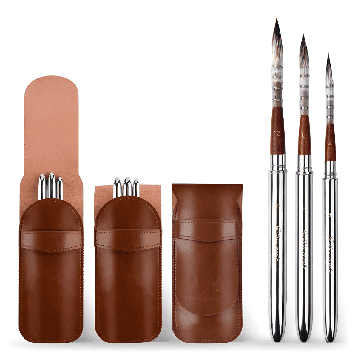 Natural Hair Travel Brush Set - 3pcs Watercolor & Gouache Painting