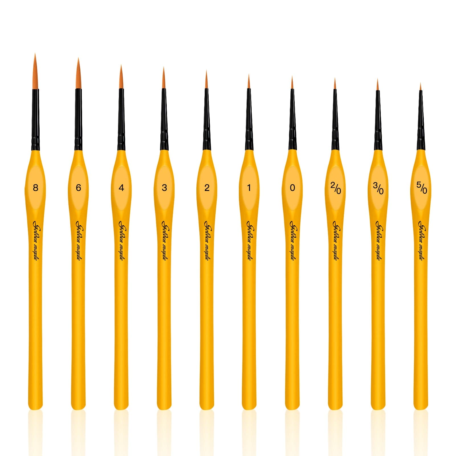Nylon Detail Paint Brush - 10pcs/set(5/0, 3/0, 2/0, 0, 1, 2, 3, 4, 6, 8) - Yellow