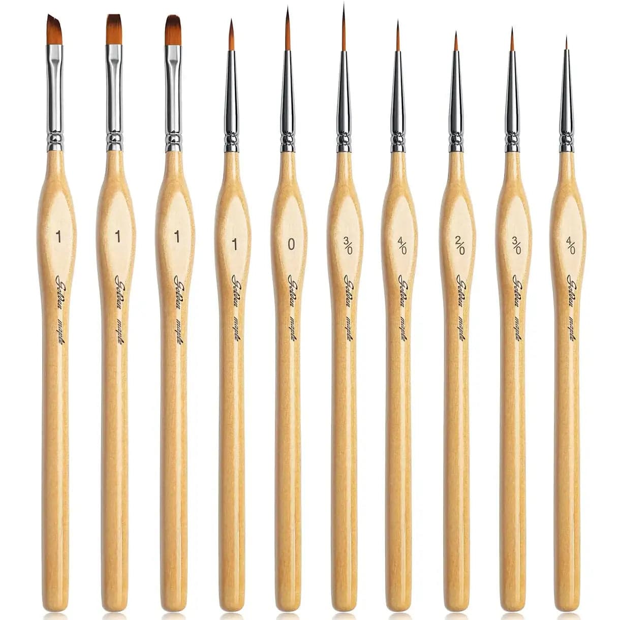 Nylon Flat, Angle, Filbert,Liner,Round Detail Brush - 10pcs/set