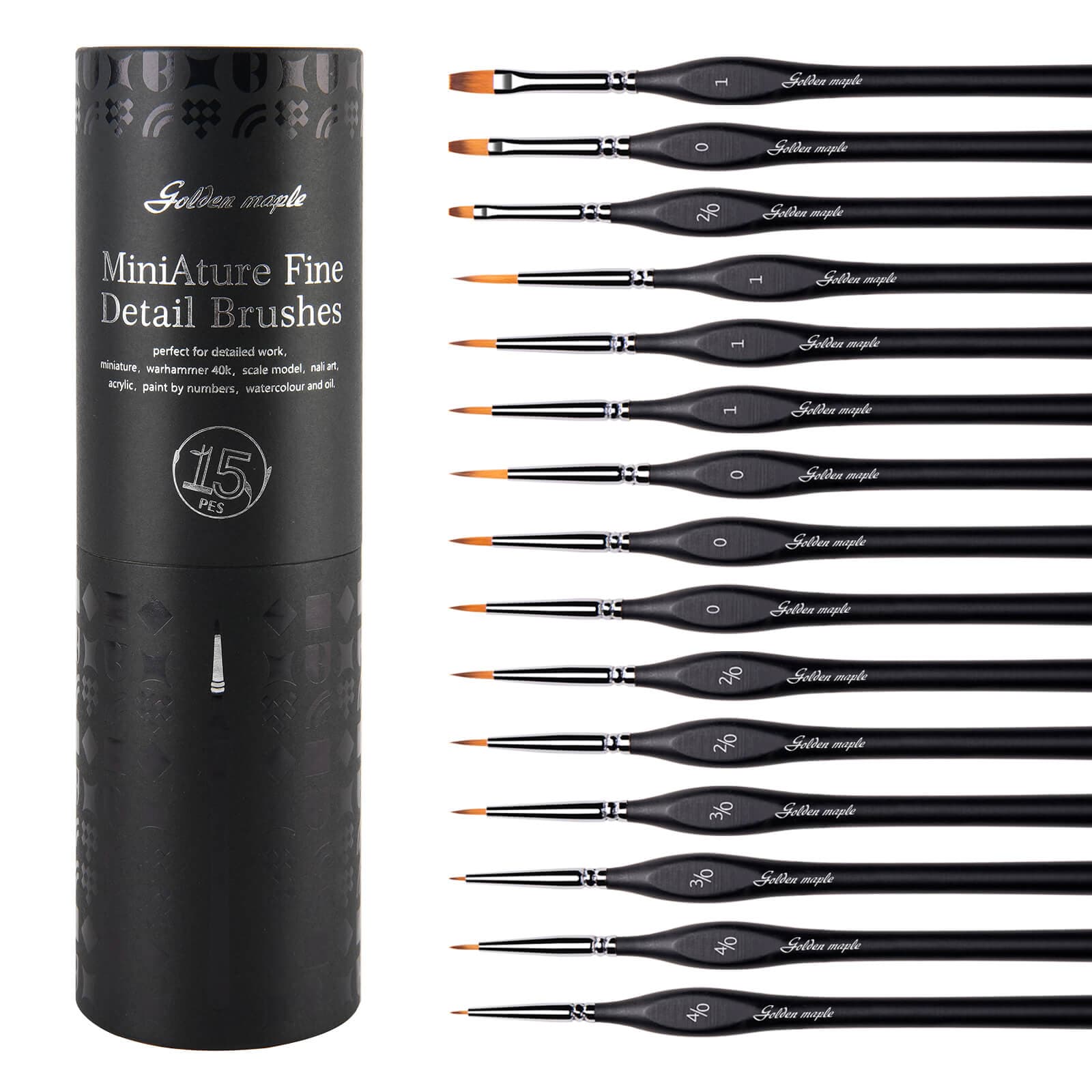 Nylon Round, Flat Detail Paint Brush - 15pcs/set