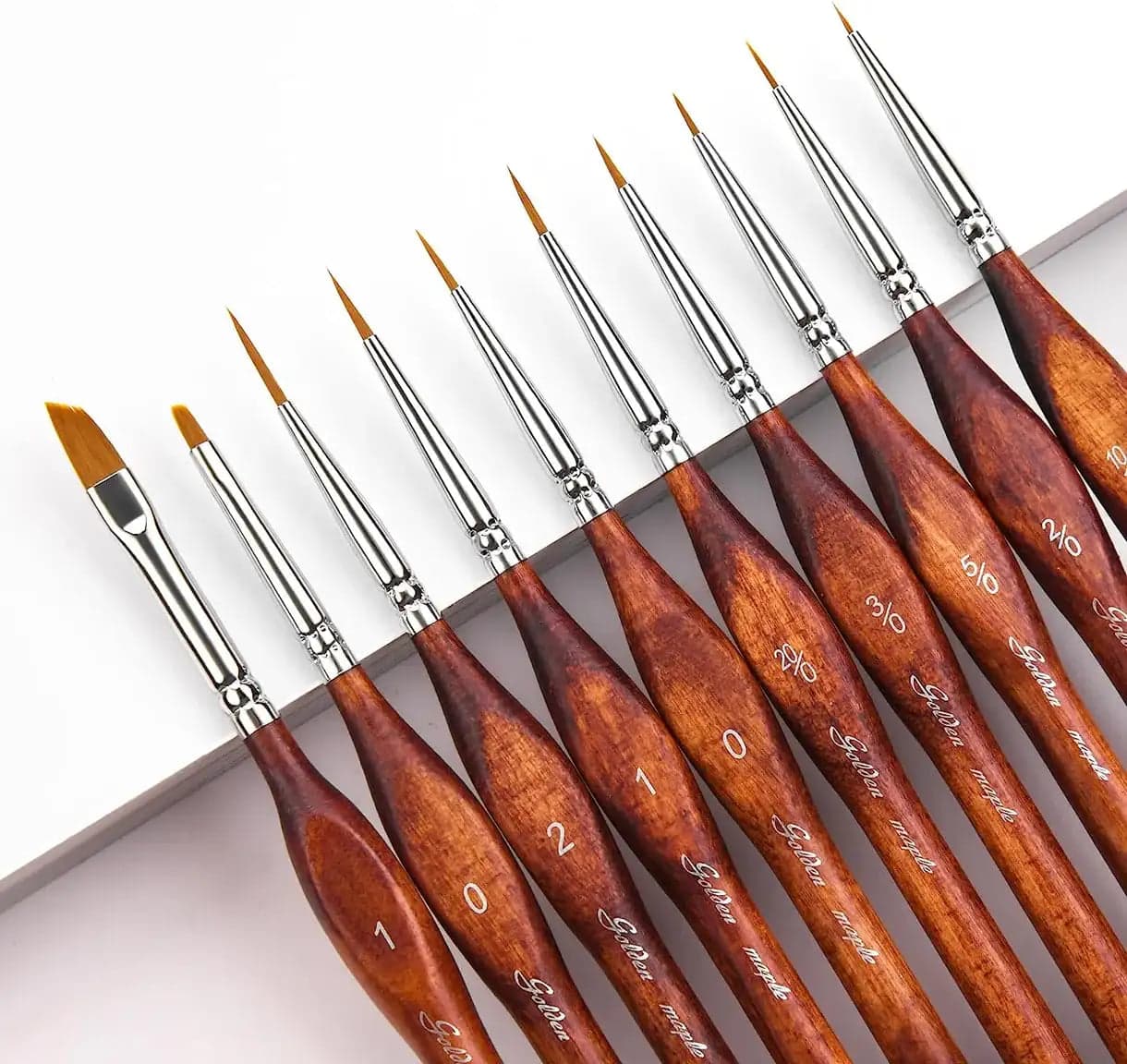 Nylon Round, Liner, Flat & Angle Detail Paint Brush - 10pcs/set