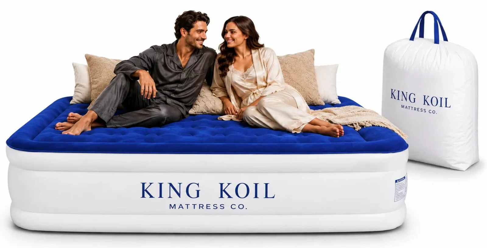 King Koil Luxury Air Mattress with High Speed Built-in Pump — Full, 16", Blue