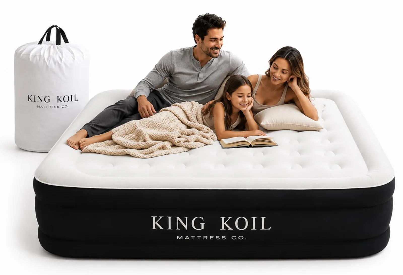 King Koil Luxury Air Mattress with High Speed Built-in Pump — Queen, 13", Black
