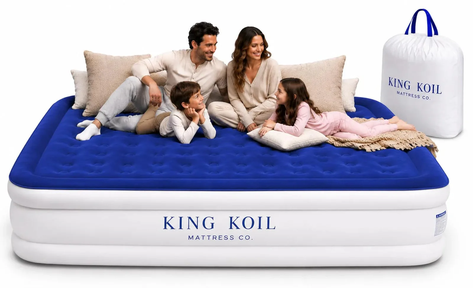 King Koil Luxury Air Mattress with High Speed Built-in Pump — California King, 20", Blue