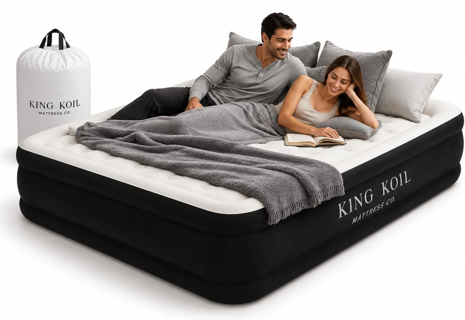 King Koil Luxury Air Mattress with High Speed Built-in Pump — California King, 16", Black