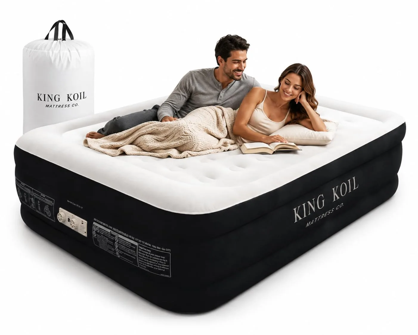King Koil Luxury Air Mattress with High Speed Built-in Pump — Full, 20", Beige