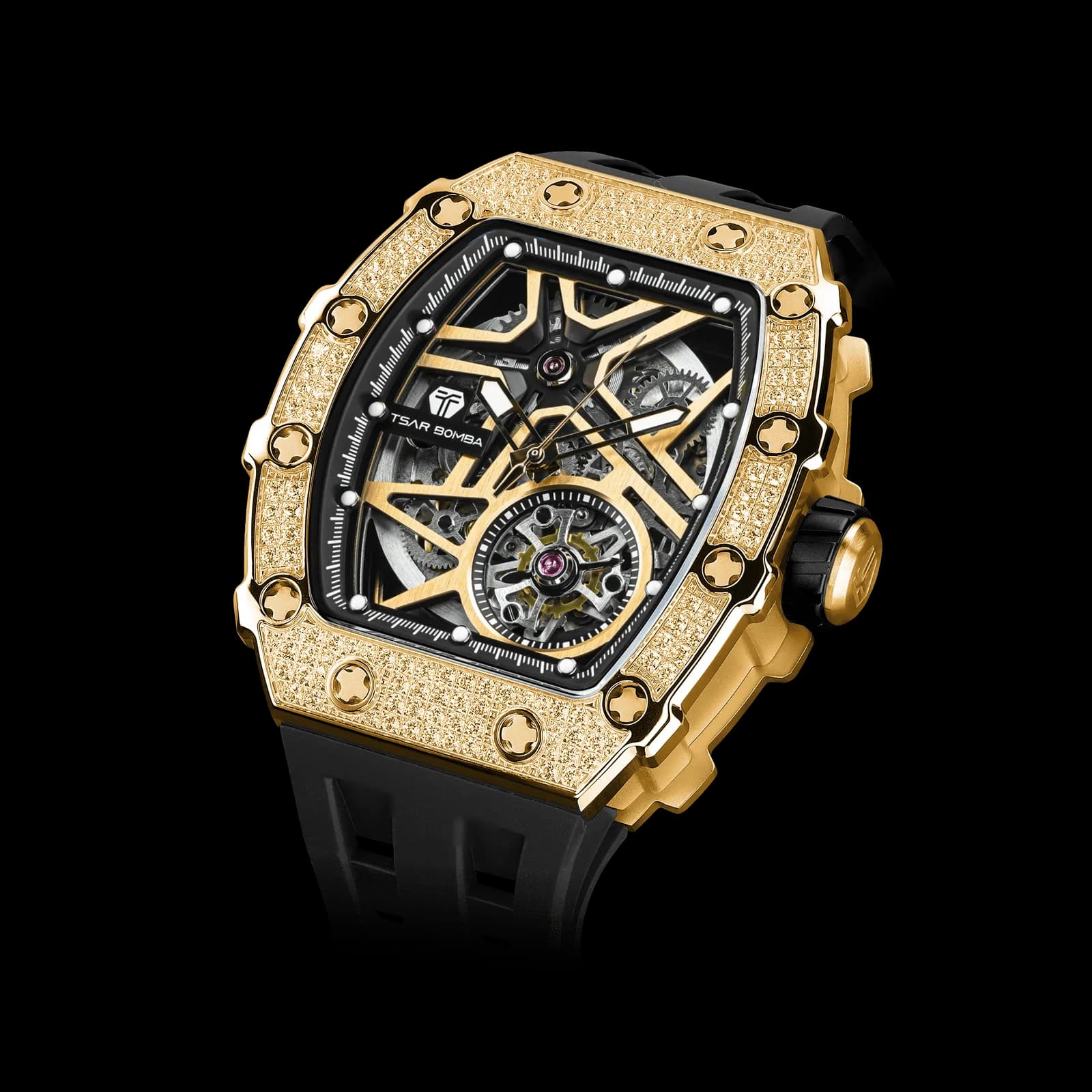 Elemental Series-Cubic Zirconia Automatic Watch TB8209D Golden Black