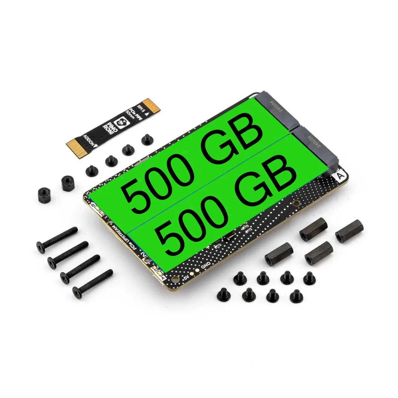 AAAwave NVMe Base Duo M.2 HAT PCIe Extension w/ (2-Pack) of 500 GB M.2 2280 Internal Solid State Drive SSD