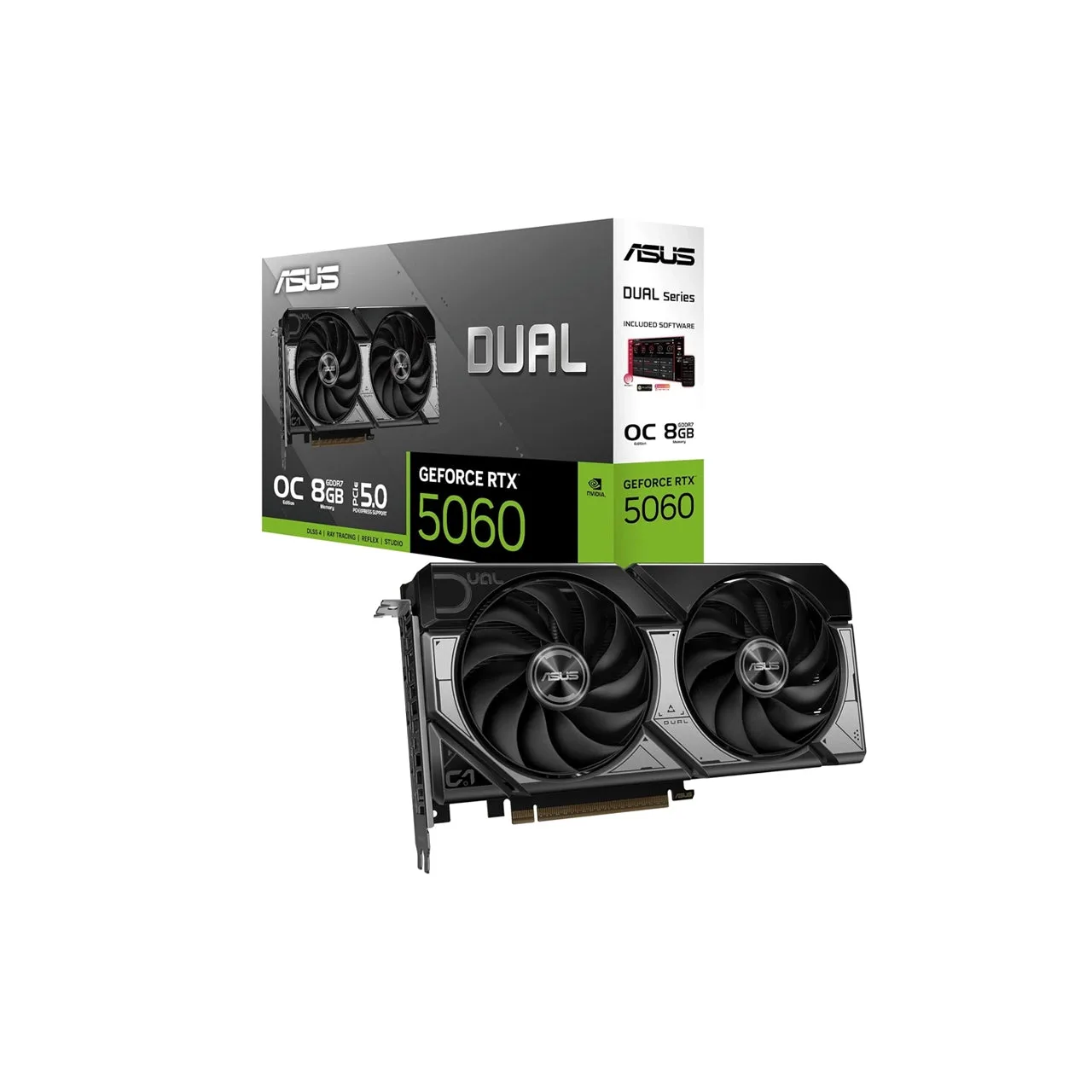 ASUS Dual GeForce RTX 5060 OC 8GB Graphics Card | NVIDIA GeForce RTX 5060 | 8GB GDDR7 | PCIe 5.0 | DLSS 4 | HDMI 2.1b + DisplayPort 2.1b | — photo 1 of 1