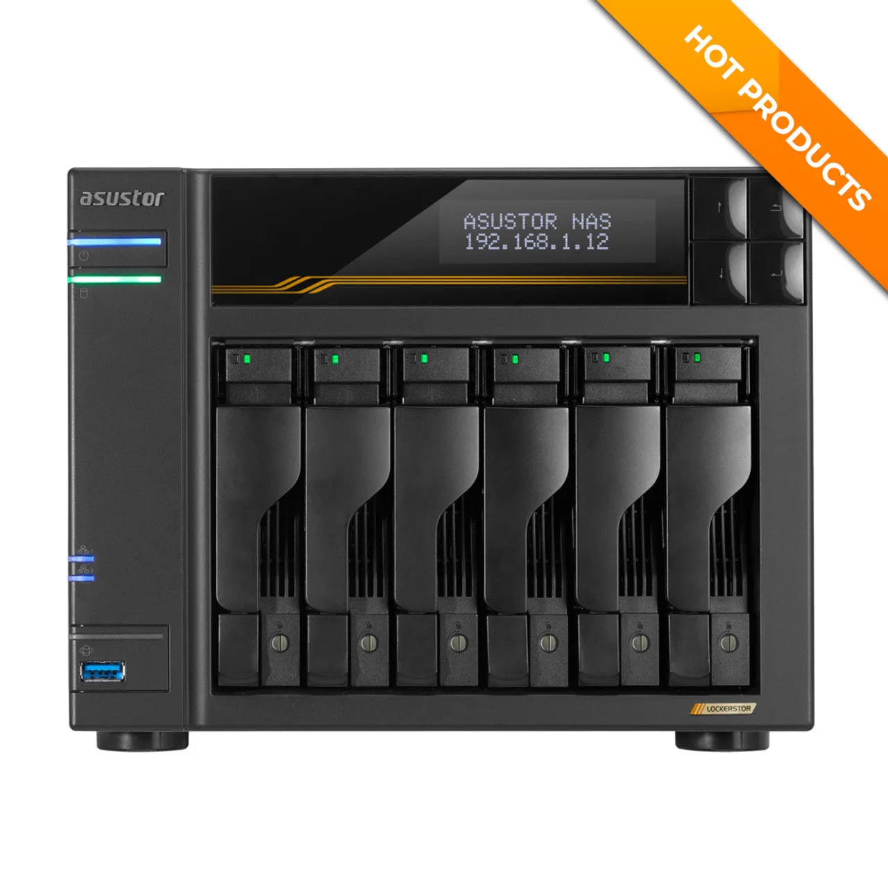 Asustor Lockerstor 6 Gen3 6 Bay NAS, Quad-Core 2.3GHz, 2x 10GbE Ports, 16G ECC DDR5, 4x M.2 SSD Slots (Diskless) AS6806T - NO SSD — photo 1 of 1