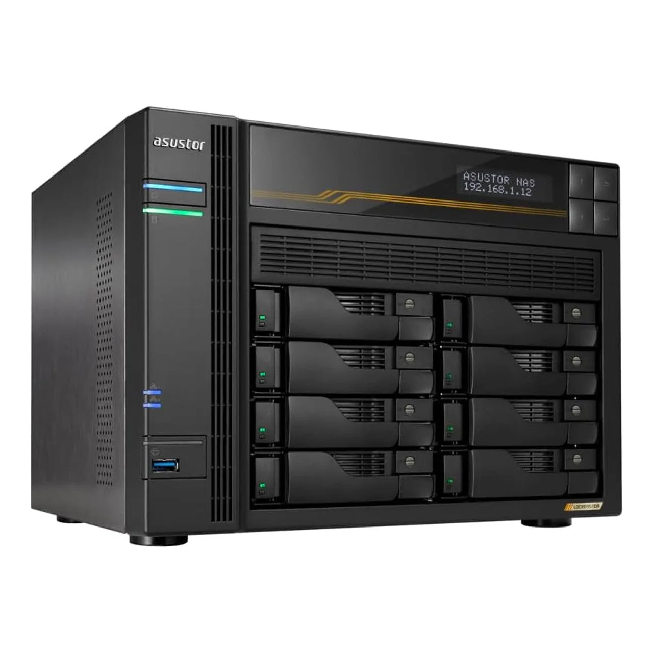 Asustor LOCKERSTOR 8 Gen 3, Medium Business 8-Bays NAS, AMD Quad-Core 2.3GHz CPU, 2.5GbE & 10GbE Ports, 16GB ECC DDR5 RAM, Network Attached - NO SSD — photo 1 of 1