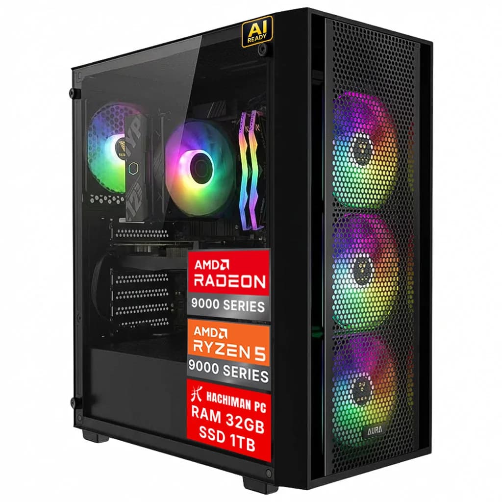 Hachiman PC Ronin Gaming PC, AMD Ryzen 5 9600X, Radeon RX 9060XT 8GB, 32GB DDR5 6000MHz RGB, 1TB Gen4 NVMe SSD, Wi-Fi 6, Windows 11 Home, Desktop — photo 1 of 1