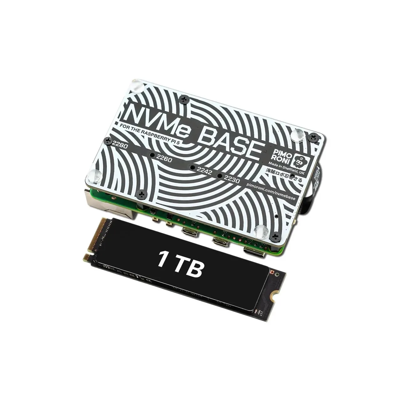 Pimoroni NVMe Base M.2 HAT PCIe Extension w/ (1TB/2TB) M.2 2280 Internal Solid State Drive SSD - 1TB
