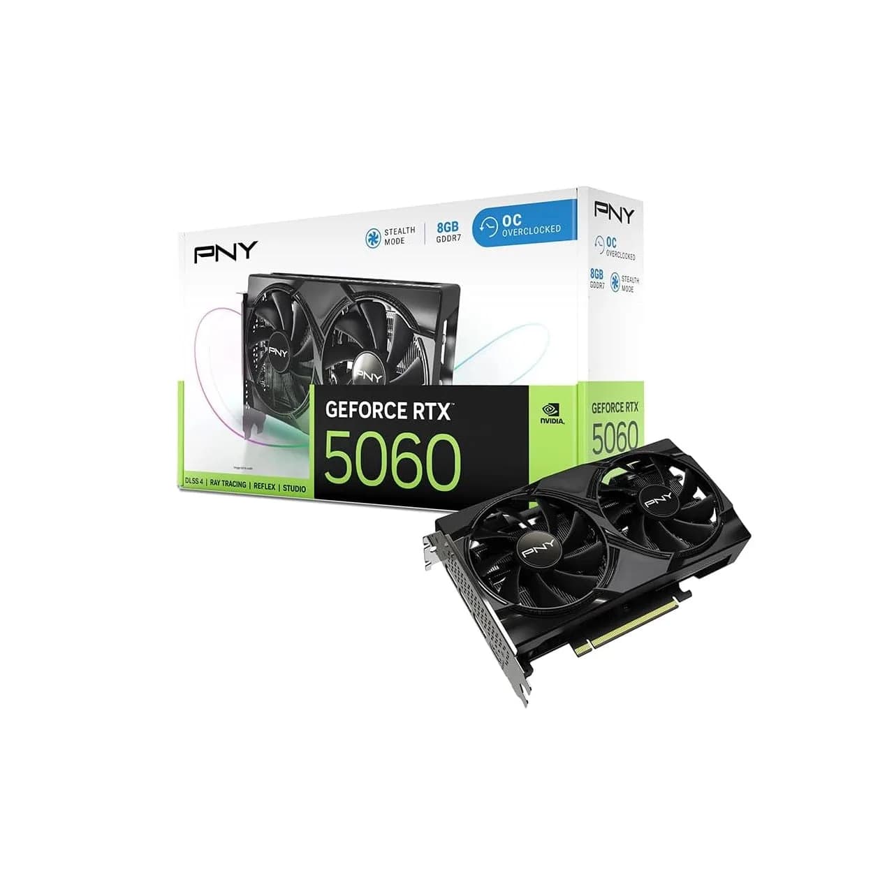 PNY GeForce RTX 5060 Overclocked Dual Fan 8GB GDDR7 Graphics Card | NVIDIA GeForce RTX 5060 | OC Edition | PCI Express 5.0 x8 | Dual Fan Cooling | — photo 1 of 1