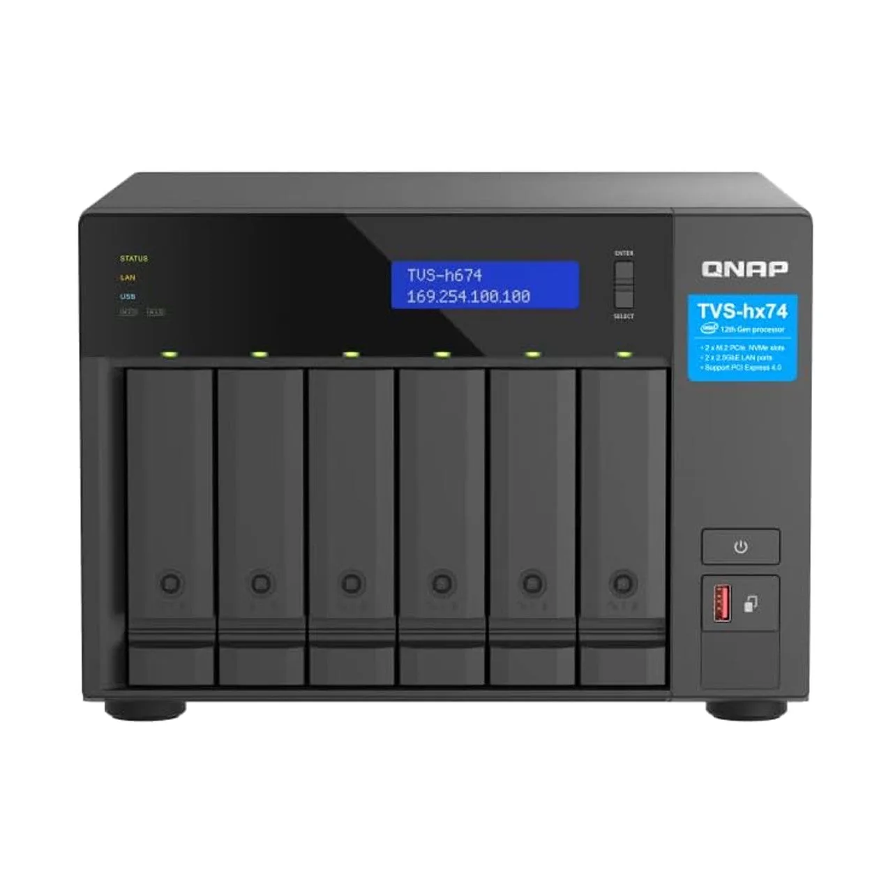 QNAP Ultra-High Speed 6 Bay NAS. Intel Core i3-12100 4C/8T, 16GB DDR4 RAM, HDMI 1.4b, 250W PSU TVS-H674-i3-16G-US — photo 1 of 1