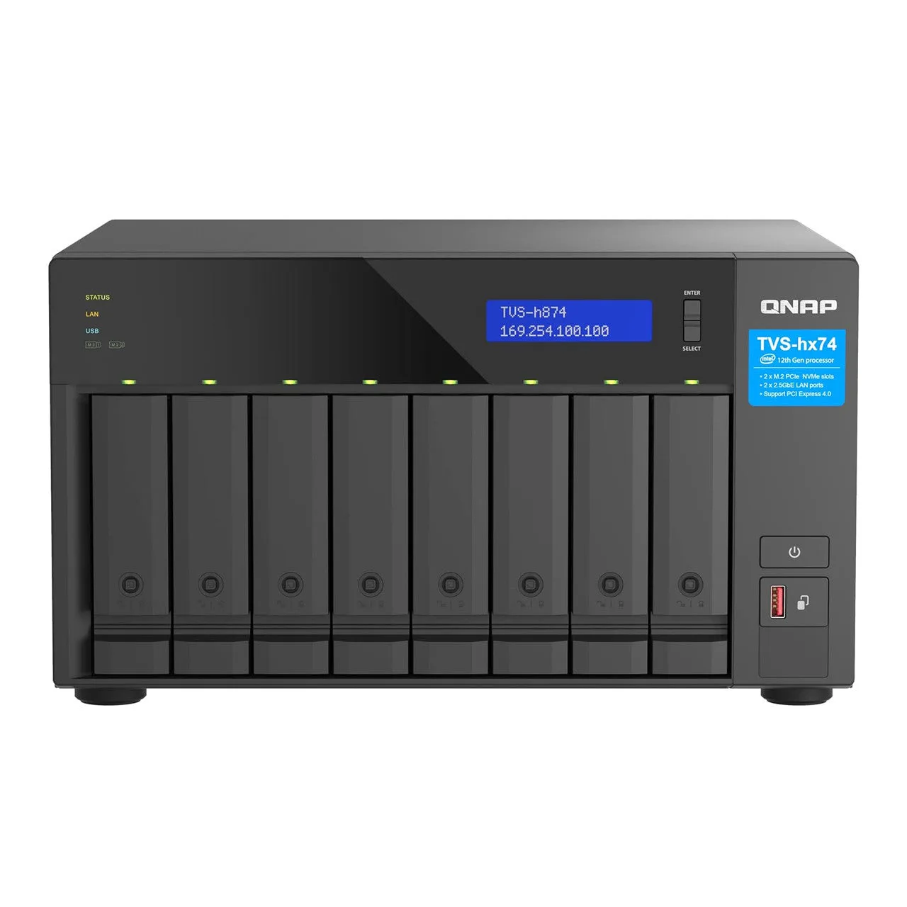 QNAP Ultra-High Speed 8 Bay NAS. Intel Core i7 12C (8 P+ 4 E) /20T processor, 32GB DDR4 RAM, 350W PSU TVS-H874-i7-32G-US — photo 1 of 1