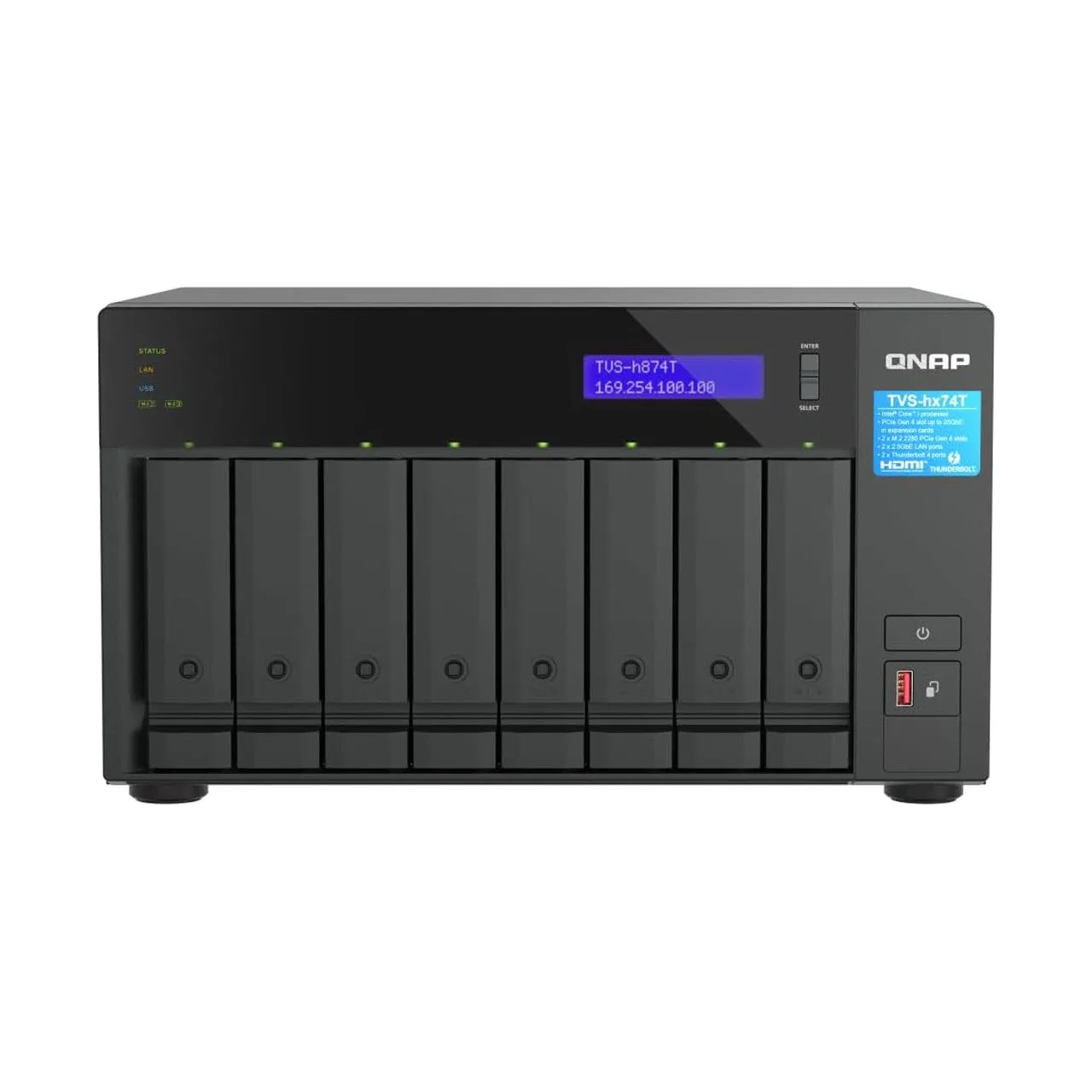 QNAP Ultra-High Speed 8 Bay Thunderbolt 4 NAS, Intel Core i9, 64GB DDR4 RAM, 2 x 2.5GbE ports TVS-H874T-i9-64G-US — photo 1 of 1