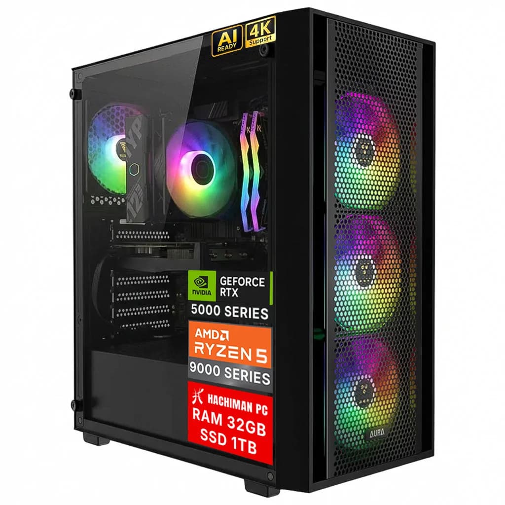 Ronin Gaming PC, AMD Ryzen 5 9600X, NVIDIA GeForce RTX 5060 8GB, 32GB DDR5 6400MHz RGB, 1TB Gen4 NVMe SSD, Wi-Fi 6, Windows 11 Home, Desktop Computer — photo 1 of 1