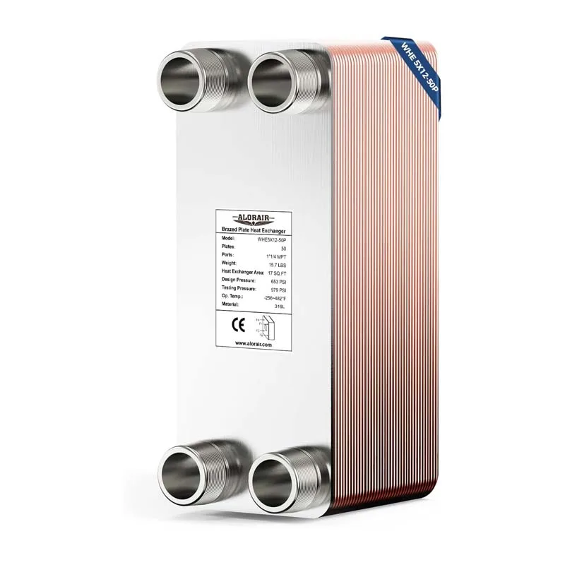 ALORAIR 5"x12" Heat Exchanger with 1-1/4" MPT Port,316L Stainless Steel Water to Water Brazed Plate Heat Exchanger for Floor Heating - 50 Plates — photo 1 of 1