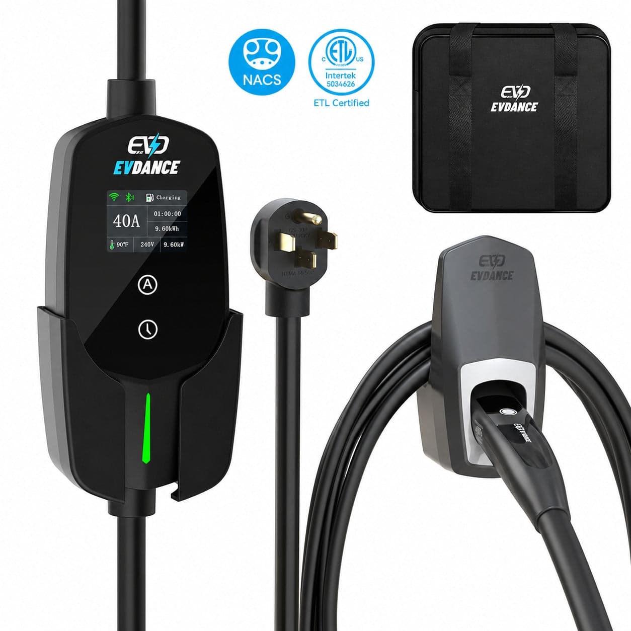 EVDANCE Flux Level 2 NEMA 14-50 40A Tesla Portable EV Charger Wifi Enabled | ETL Certification - ETL Listed / Plug & Play — photo 1 of 1