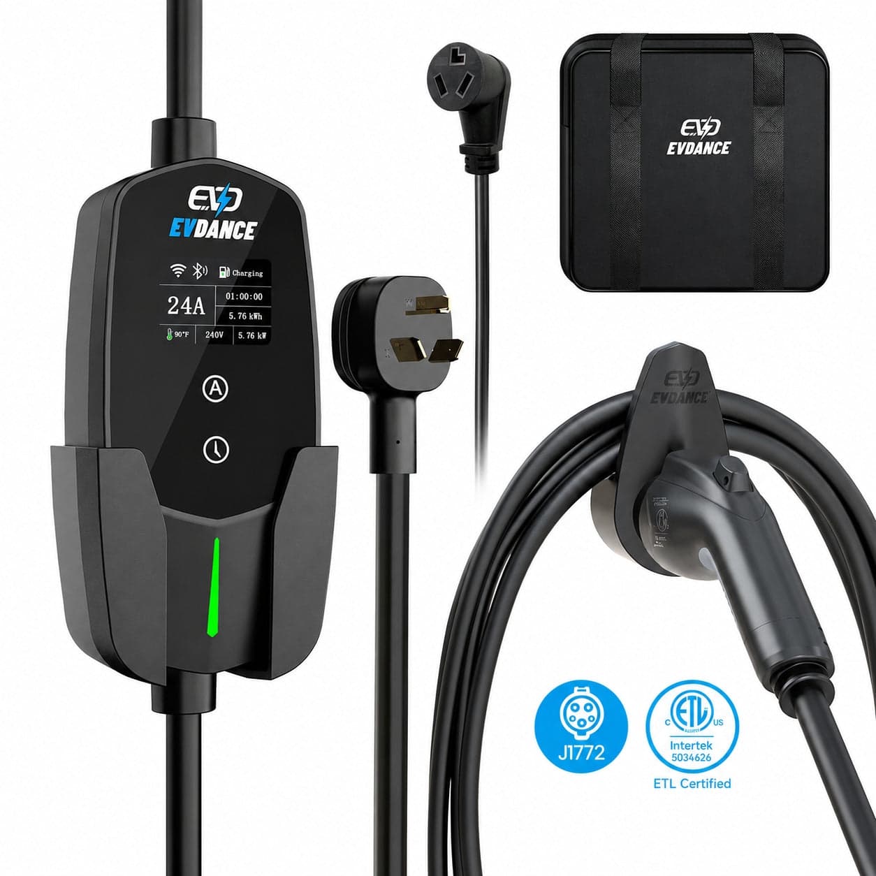 EVDANCE Level 2 NEMA 10-30 24A J1772 Portable EV Charger | ETL Certification - ETL Listed / Plug & Play