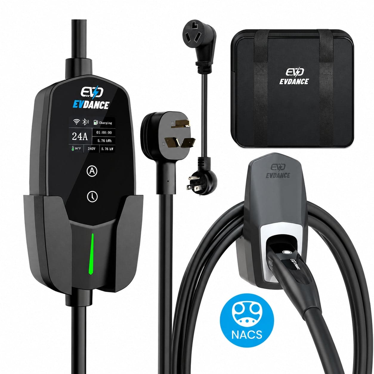 EVDANCE Level 2 NEMA 10-30 24A NACS Portable EV Charger | ETL Certification - Standard Safety / Plug & Play