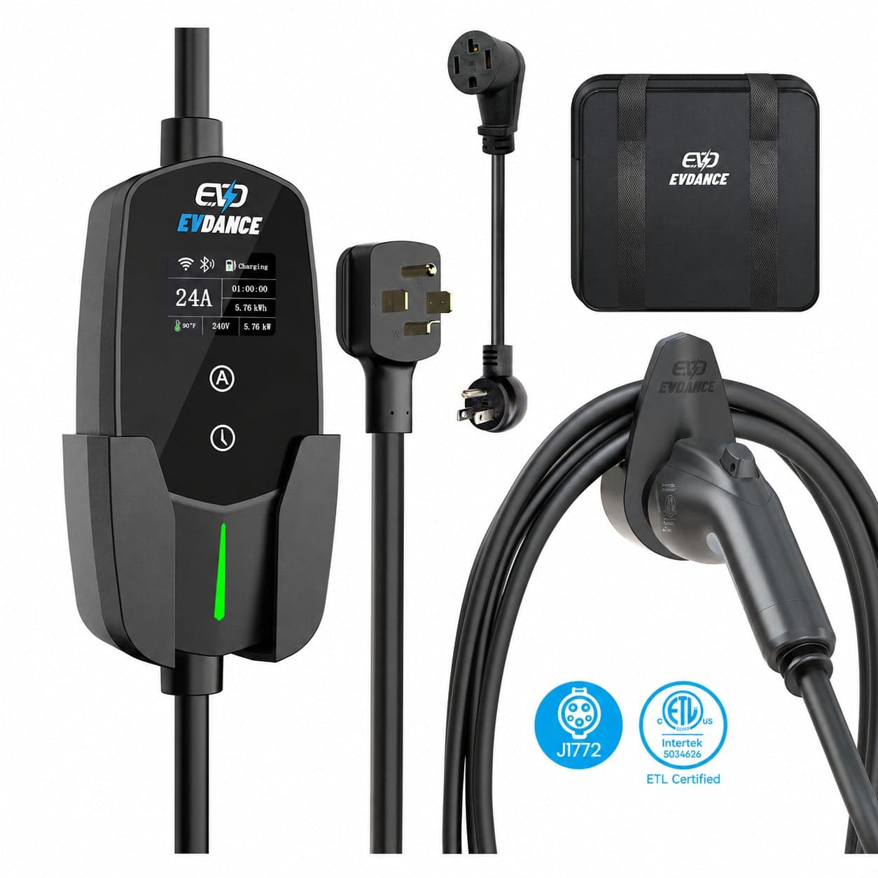 EVDANCE Level 2 NEMA 14-30 24A J1772 Portable EV Charger | ETL Certification - ETL Listed / Plug & Play
