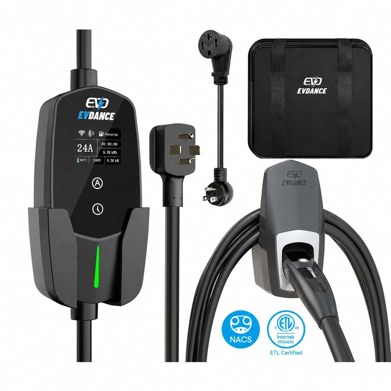 EVDANCE Level 2 NEMA 14-30 24A NACS Portable EV Charger | ETL Certification - ETL Listed / Plug & Play