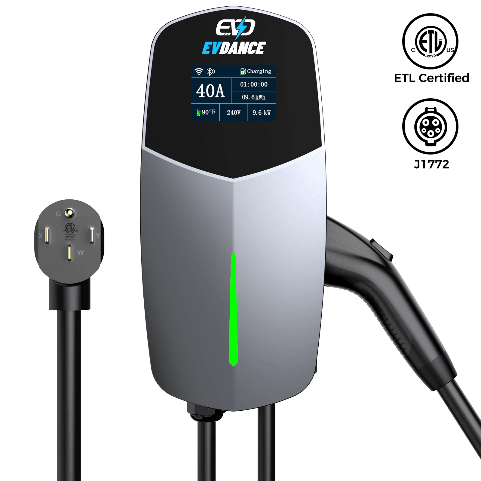 EVDANCE U40 Level 2 EV Charger NEMA 14-50 J1772 Wall-mounted - 40A | ETL Certification