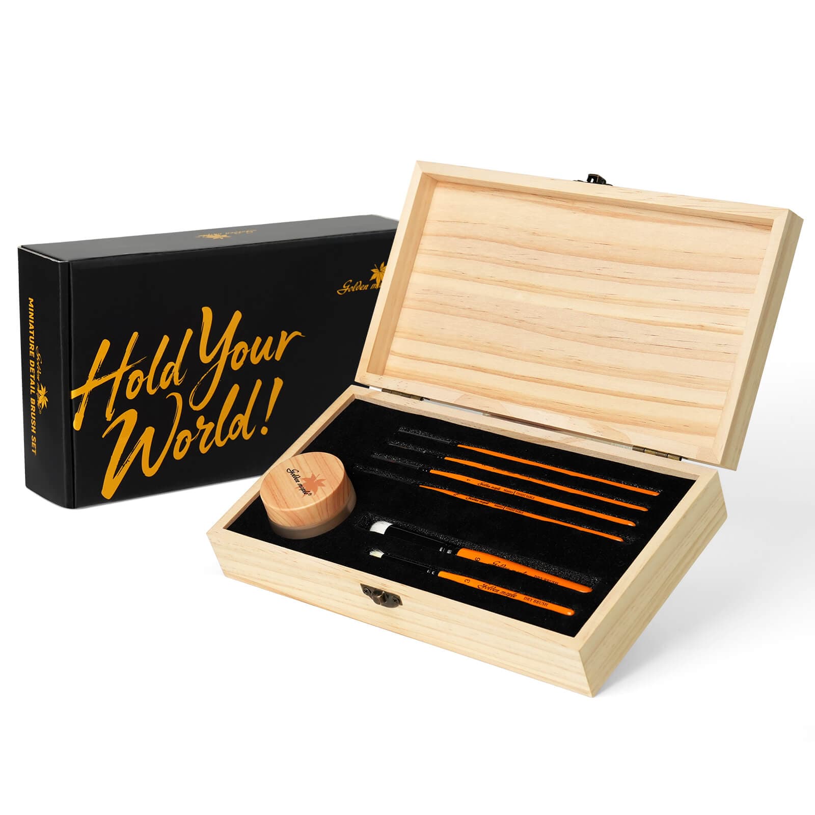 2/0, 1, 2, 4 Kolinsky Sable Detail Brush & L, S Dry Brush - 6pcs/set with Brush Cleaner & Wooden Gift Box - Brush Set — photo 1 of 1
