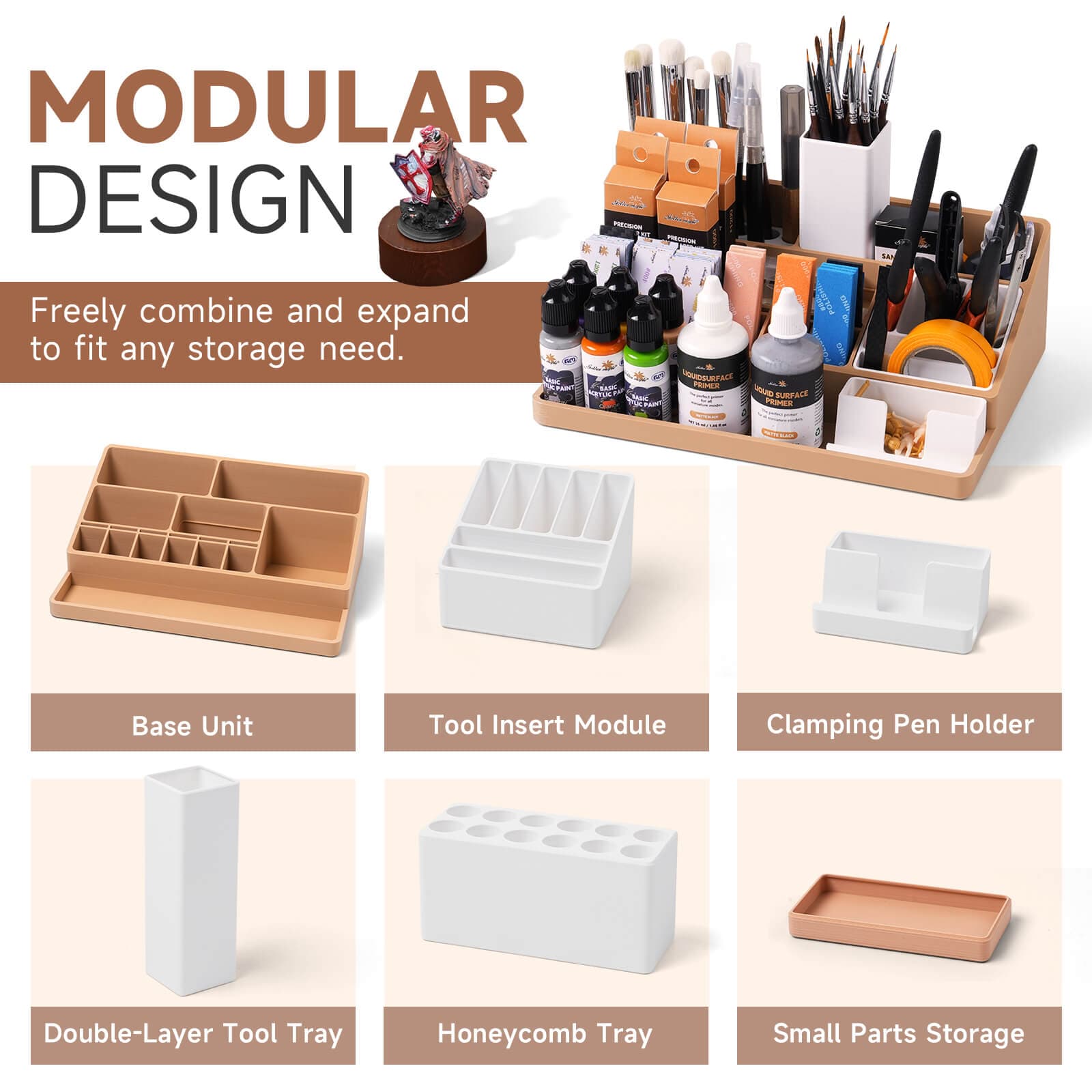 3D Printed Miniature Tool Organizer — Desktop Storage Rack for Painting Workbench - Organizer Set (6pcs)