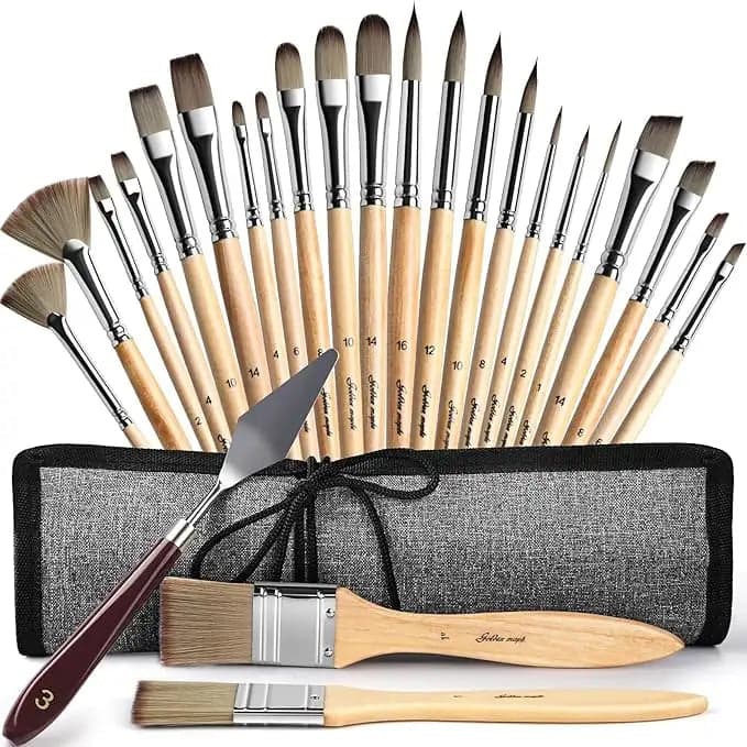 Enhanced Synthetic Paint Brush Set - 25pcs Acrylic, Oil, and Watercolor with Cloth Roll & Palette Knife — photo 1 of 1