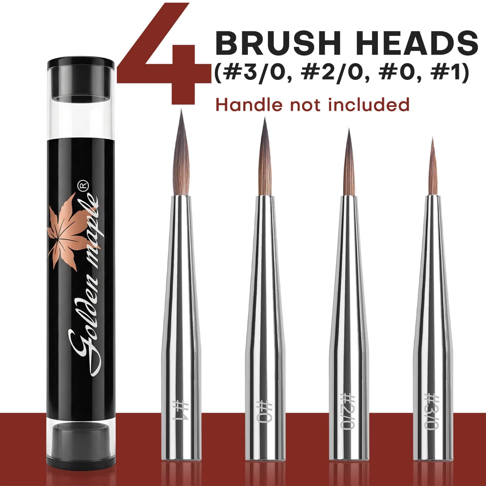Kolinsky Sable with Red Sandalwood Handles | 3/0, 2/0, 0, 1 Replaceable Brush Heads - 4 x Brush Heads Only: (#3/0 #2/0 #0 #1) — photo 1 of 1