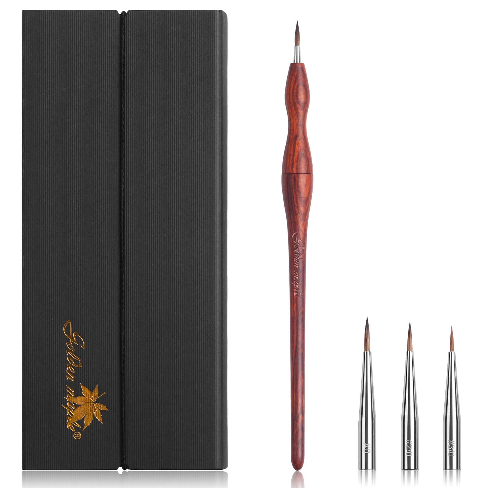 Kolinsky Sable with Red Sandalwood Handles | 3/0, 2/0, 0, 1 Replaceable Brush Heads - A Set Of 4PCS(1 Brush+3 Heads) — photo 1 of 1