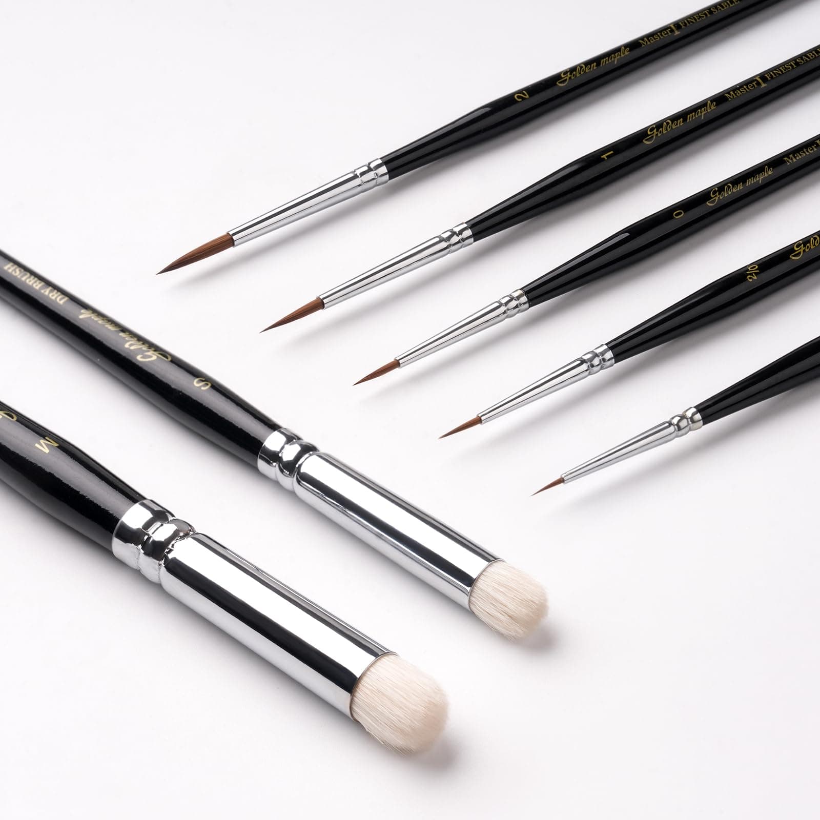 Master I: 2/0,0,1,2 Kolinsky Sable Detail Paint Brush& S,M Goat Hair Dry Brush - 7pcs/set — photo 1 of 1