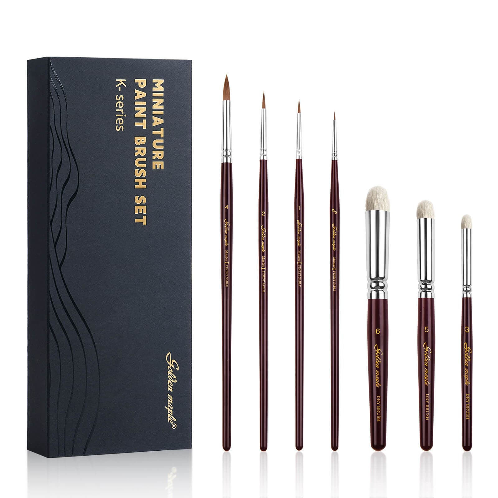 Master I: 2/0, 1, 2, 4 Kolinsky Sable Detail Brush & 3, 5, 6 Goat Hair Dry Brush - 7pcs/set - 7pcs Brush Set — photo 1 of 1