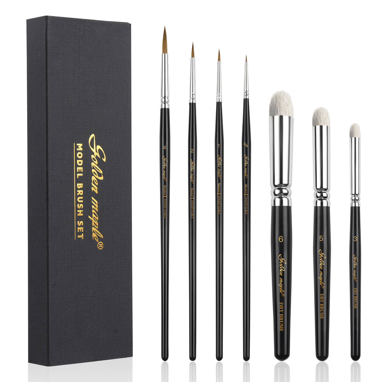 Master I: 2/0, 1, 2, 4 Kolinsky Sable Detail Brush & 3, 5, 6 Goat Hair Dry Brush - 7pcs/set — photo 1 of 1