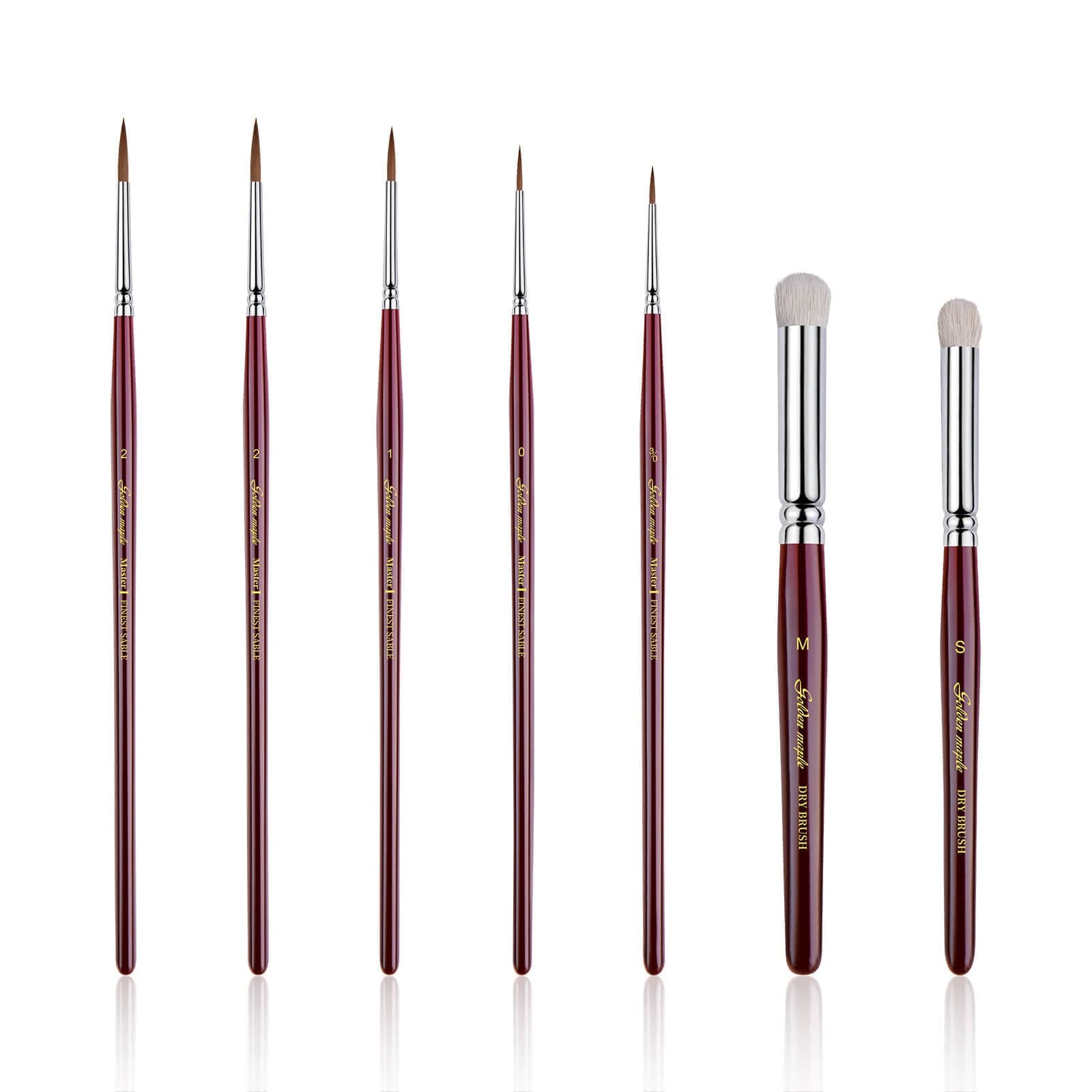 Master I: 3/0, 0, 1, 2, 2 Kolinsky Sable Detail Brush & S,M Goat Hair Dry Brush - 7pcs/set — photo 1 of 1