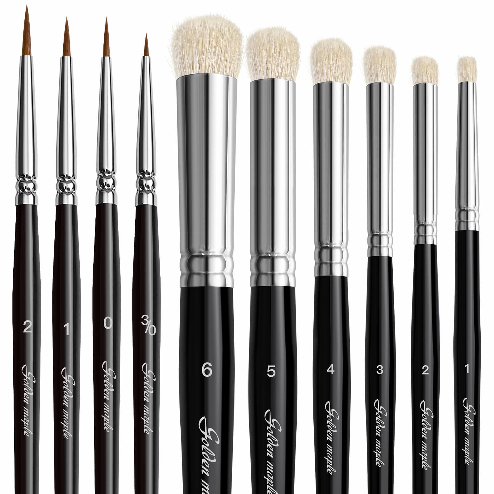 Nylon Detail Brush Set (3/0, 0, 1, 2) & Goat Hair Dry Brush Set (1, 2, 3, 4, 5, 6) - 10pcs/set — photo 1 of 1