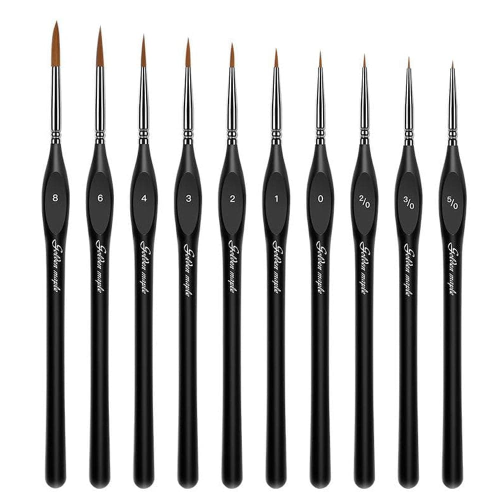 Nylon Detail Paint Brush - 10pcs/set(5/0, 3/0, 2/0, 0, 1, 2, 3, 4, 6, 8) - Black