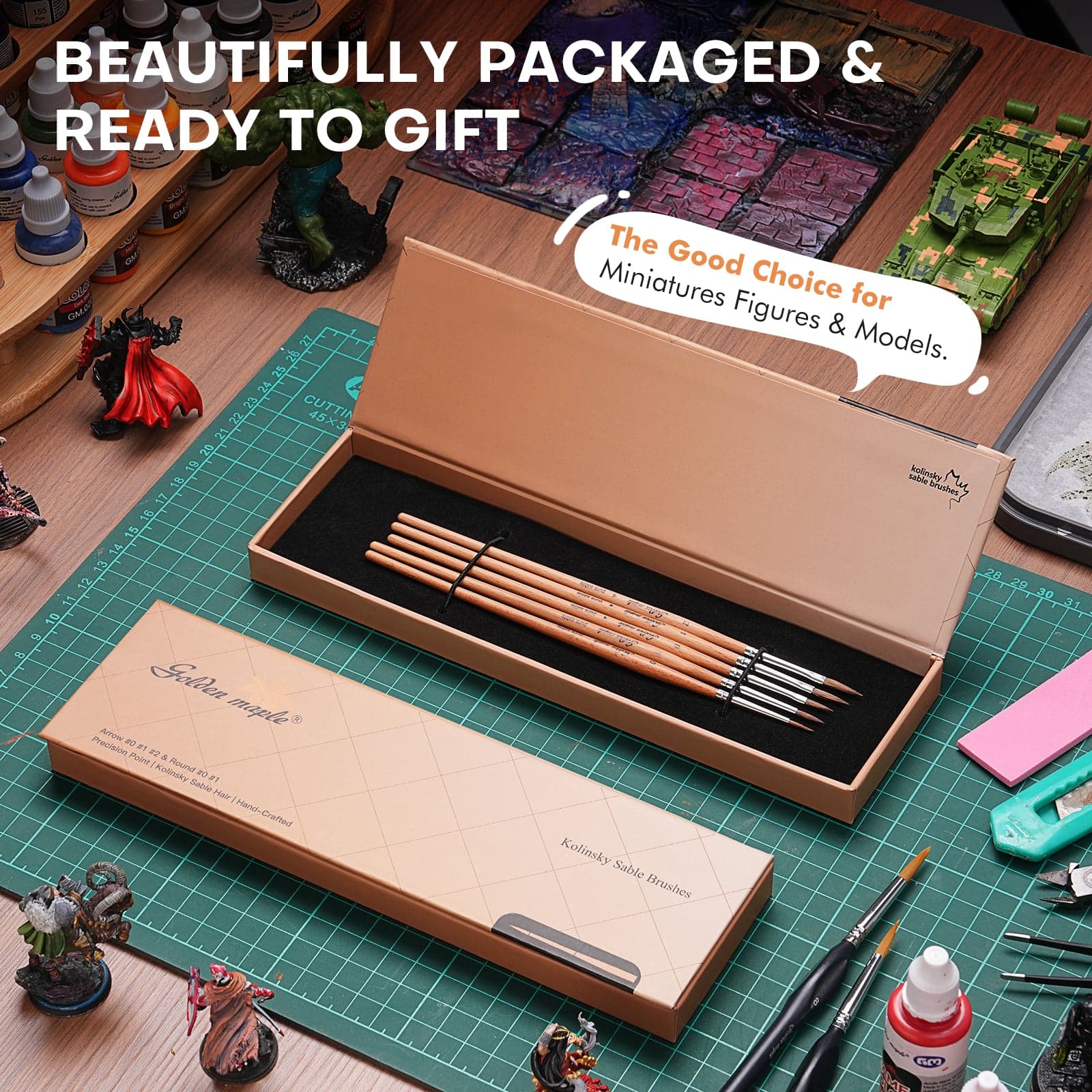Premium Kolinsky Sable with Beech Wood Handles & Arrow Shaped Miniature Painting Brush - 5PCS