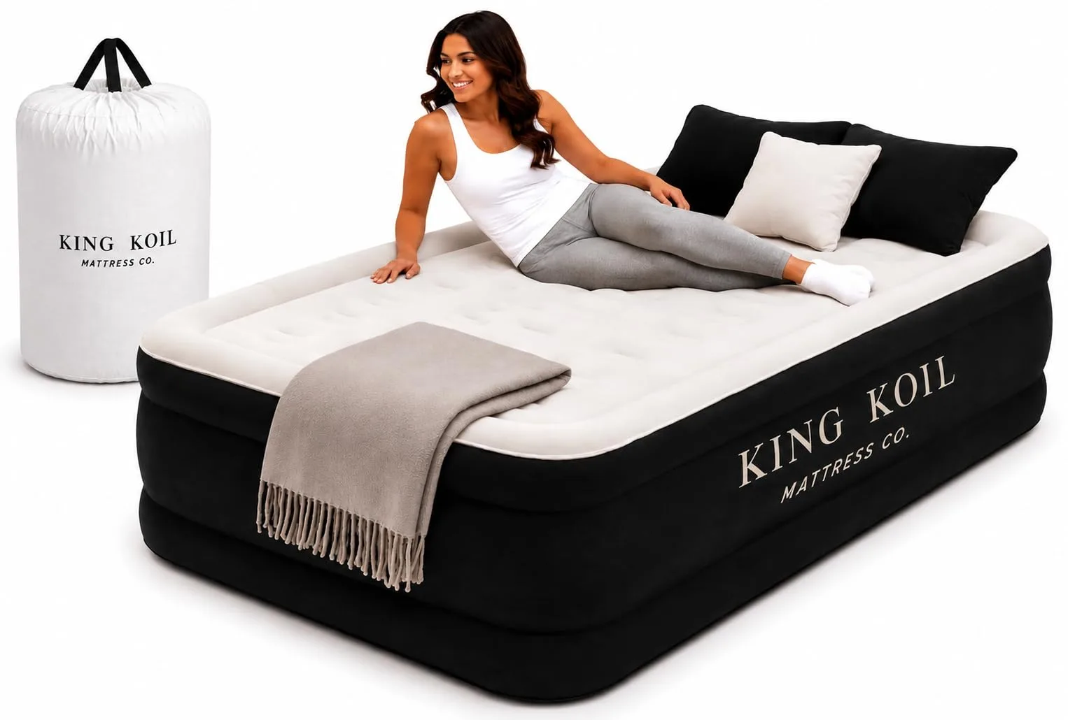 King Koil Luxury Air Mattress with High Speed Built-in Pump — Twin, 20", Beige