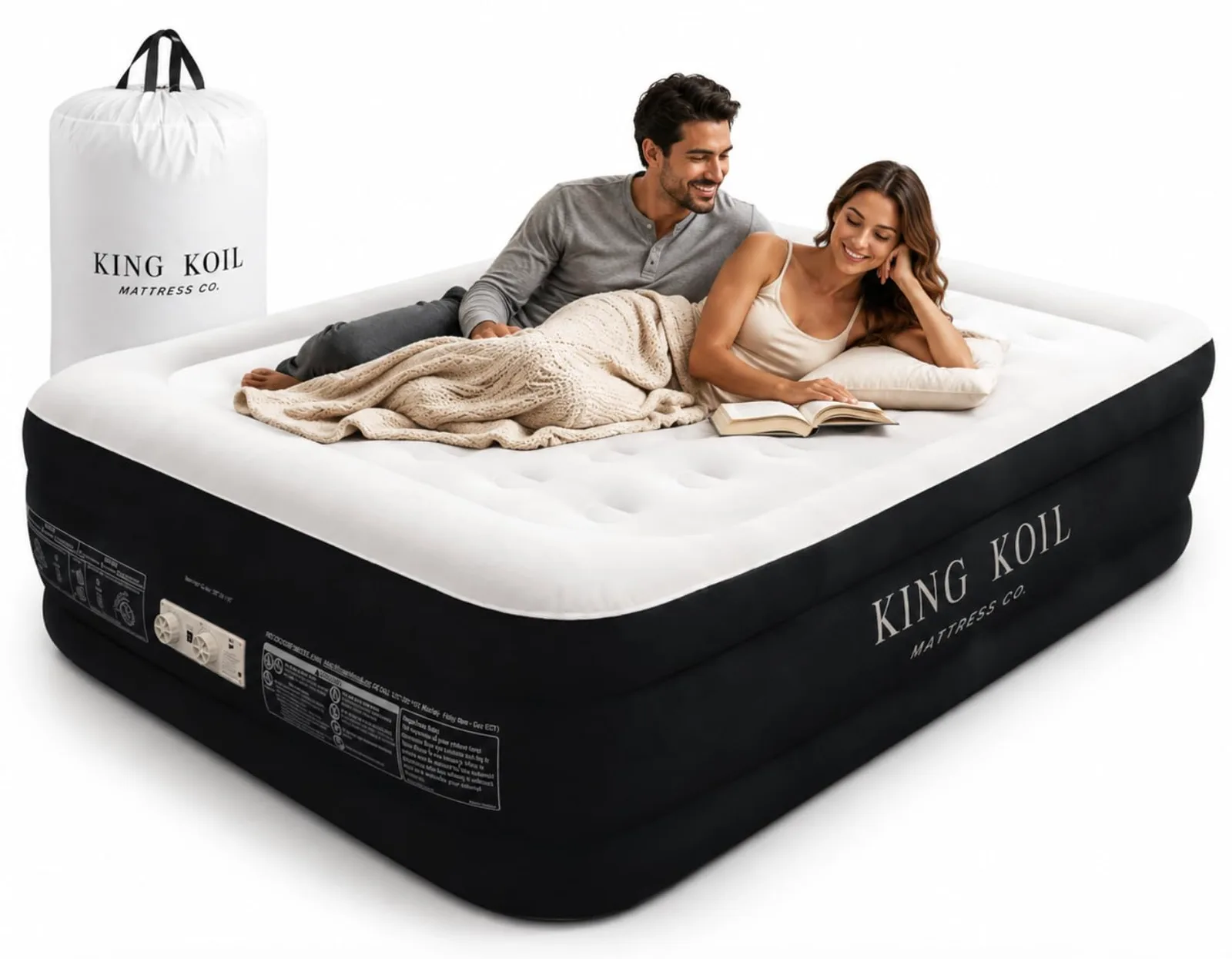 King Koil Luxury Air Mattress with High Speed Built-in Pump — Queen, 13", Beige
