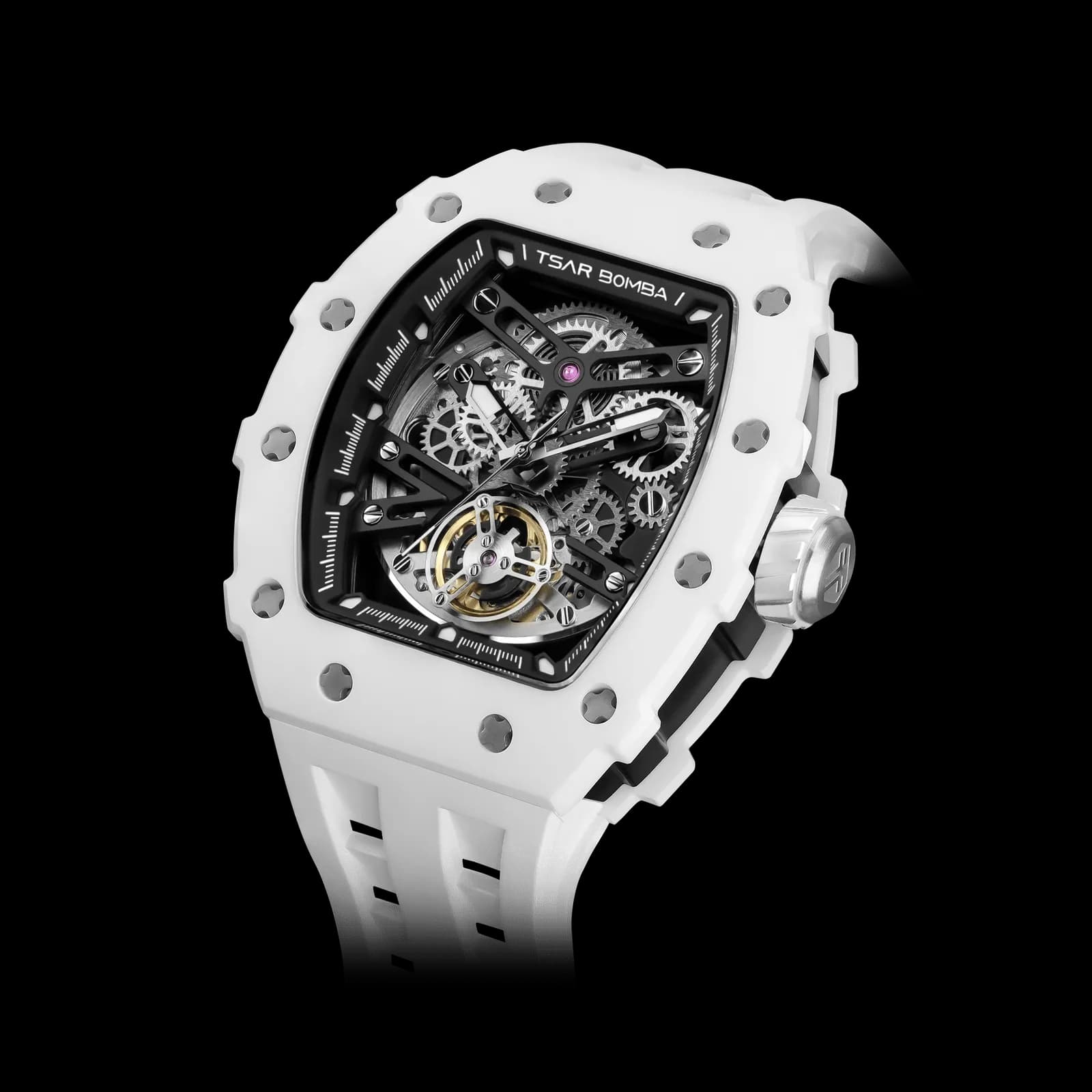 Men's White Ceramic Watch | Automic Skeleton Watch | Elementalal TB8208 | TSAR BOMBA — photo 1 of 1
