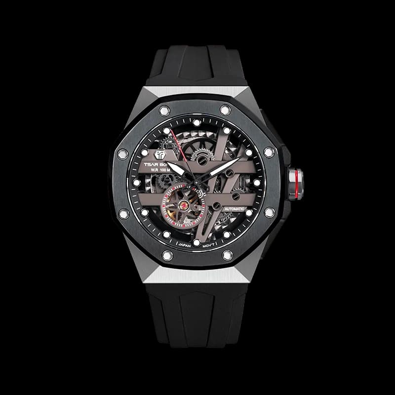 TSAR BOMBA Elemental Series Black Men's Automatic Mechanical Watch – Stainless Steel Bezel & Case, Skeleton Dial, Sapphire Crystal, Fluororubber Strap, 100M Water Resistance, A+ Luminous — photo 1 of 1